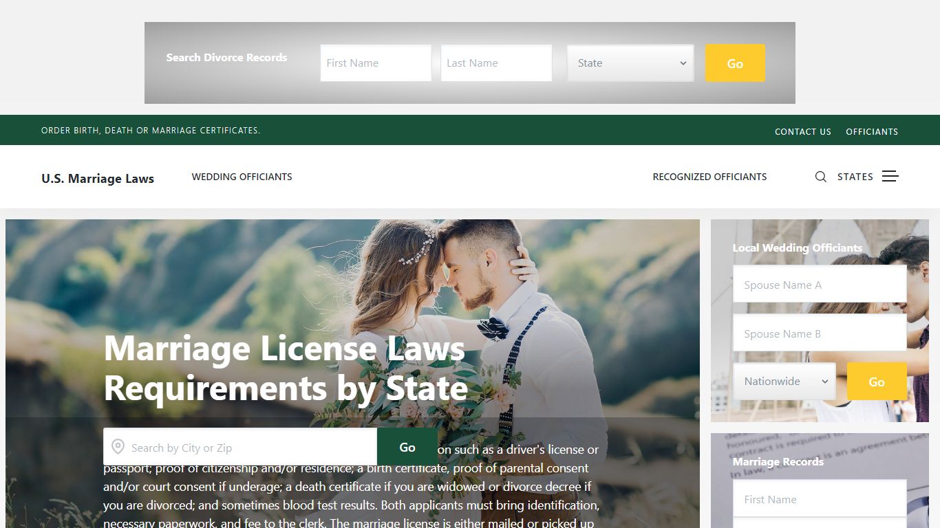 Marriage Requirements » US Marriage License Law by State